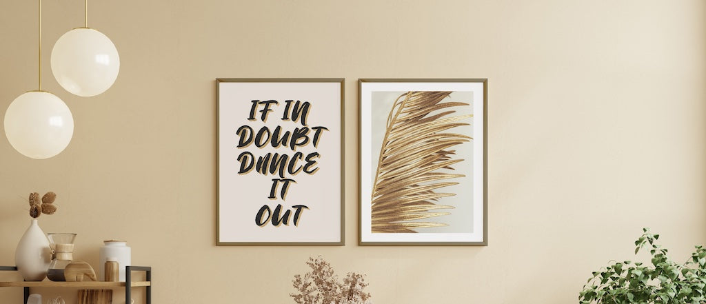 Gold leaf and graphic wall art set for the kitchen.