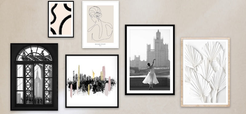 Monotone Gallery Wall including photography wall art.