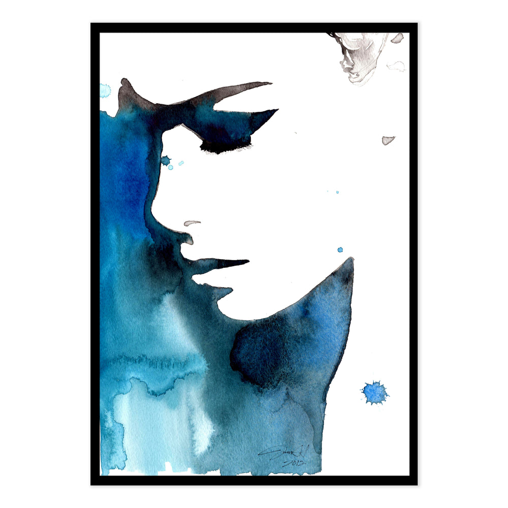 Jessica Durrant Black and Blue Watercolour Portrait Print