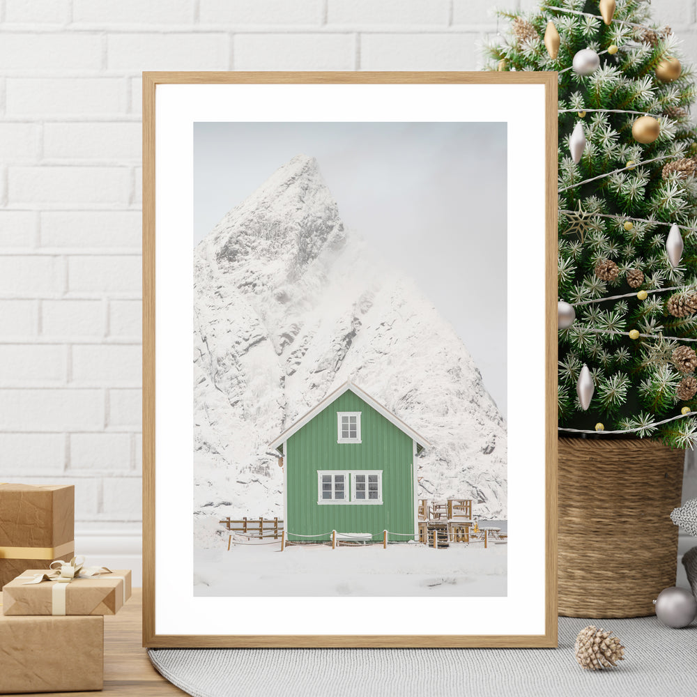 Snowy Green Cabin Festive Print