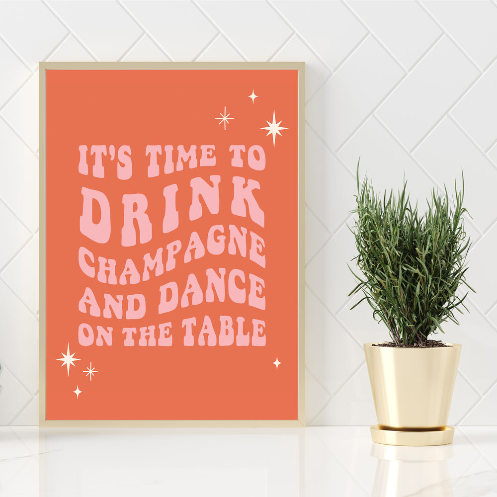 The It's Time Red and Pink Festive Typography Print