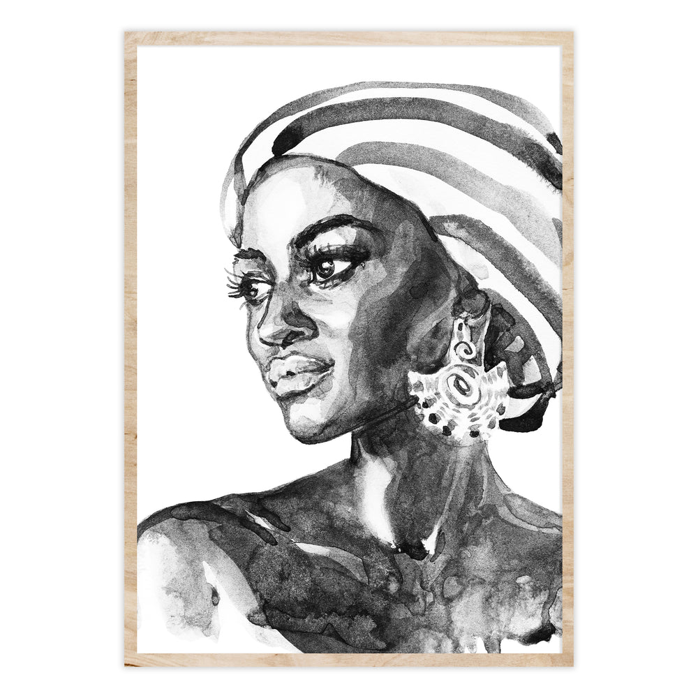 Painting of a Lady - Black and White Print