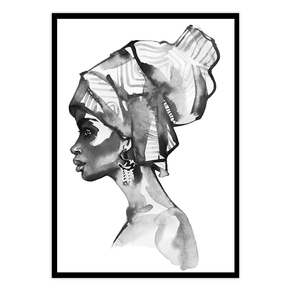 Woman Profile Portrait - Black and White Print