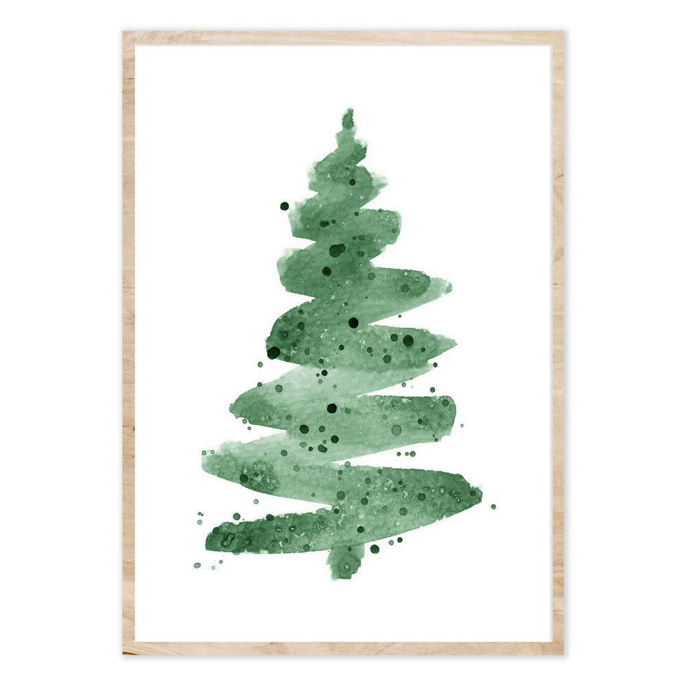 Water Paint Christmas Tree Festive Print