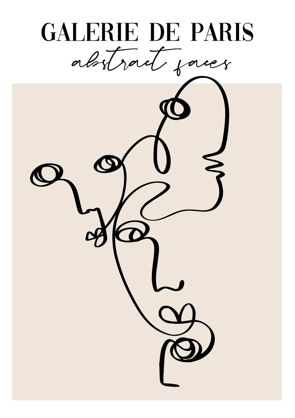 Abstract Faces Single Line Drawing Print - Contemporary Art