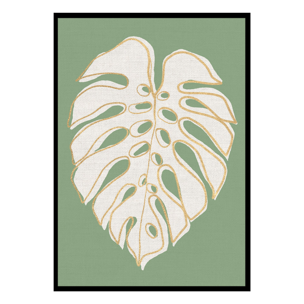 Green & Gold Monstera Abstract Tropical Leaf Print